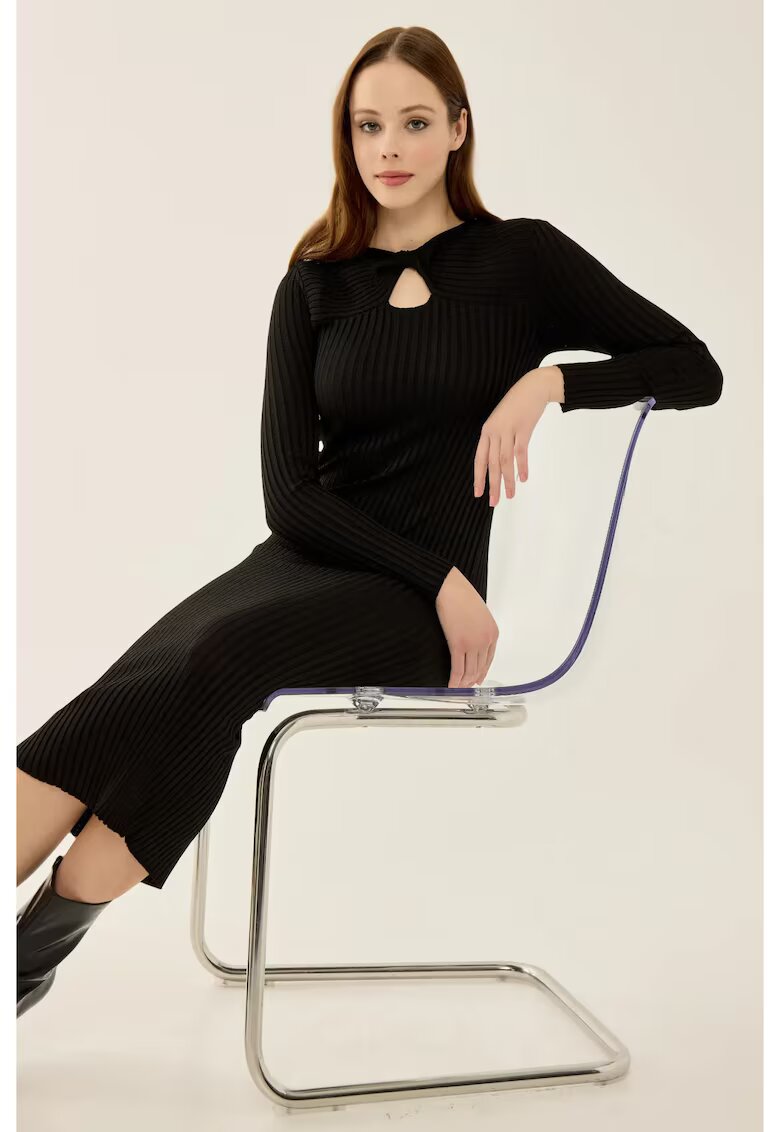 HiCCUP Rochie - rochie midi tricotata - guler choker - negru - tricot