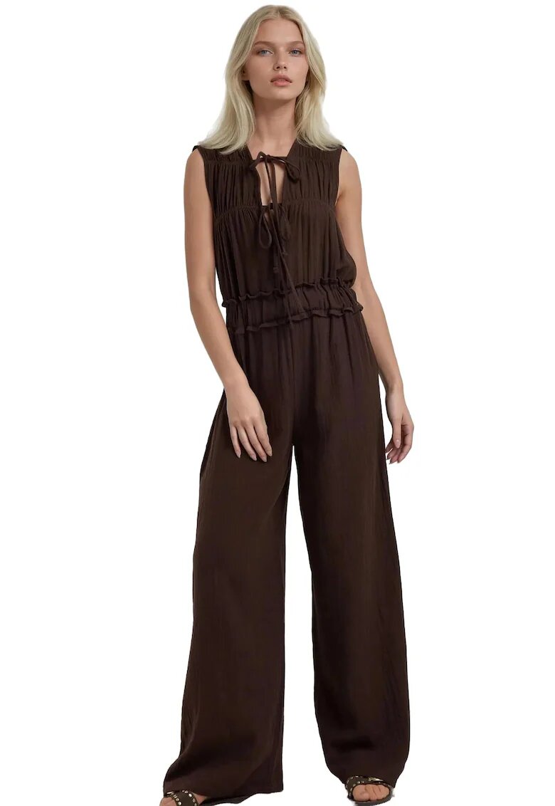 HiCCUP Salopeta dama - texturata - croi larg - guler rotund - maro - textil