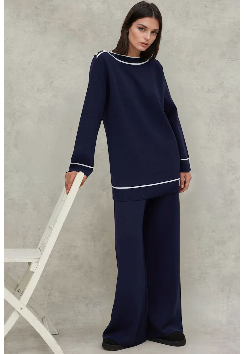 HiCCUP Set asortat femei - pulover cu nasturi si pantaloni lati - bleumarin - tricot