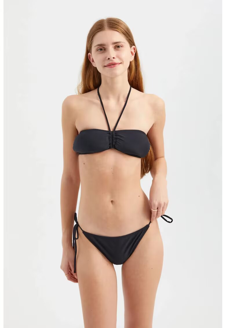 HiCCUP Set bikini - bandeau - legaturi laterale - negru - textil