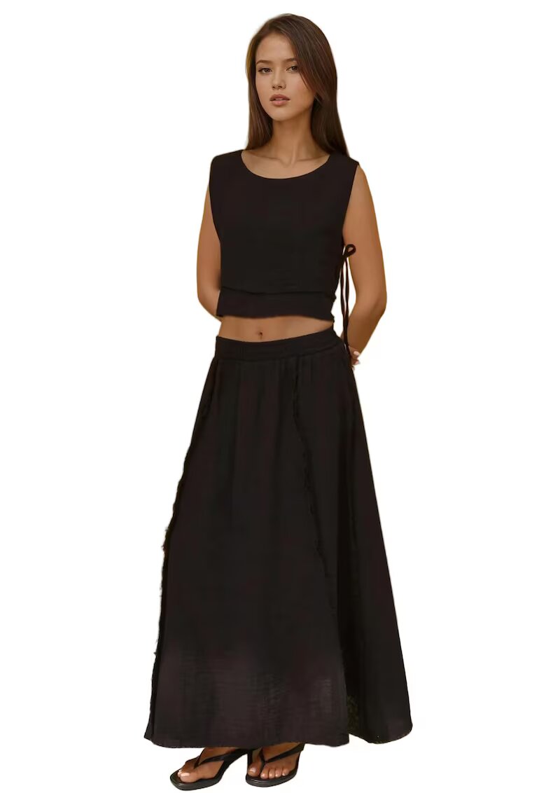 HiCCUP Set compleu - bluza cu legaturi laterale - fusta elastica - negru - muselina