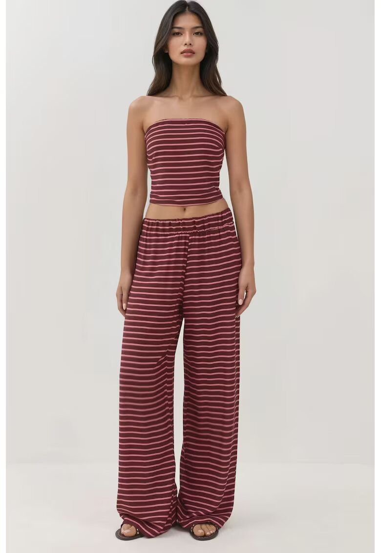 HiCCUP Set doua piese - top fara bretele si pantaloni cu dungi - rosu - jerseu