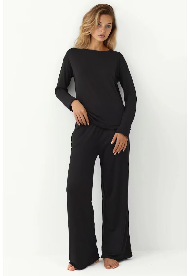HiCCUP Set pijama dama confortabil - maneca lunga - negru - jerseu