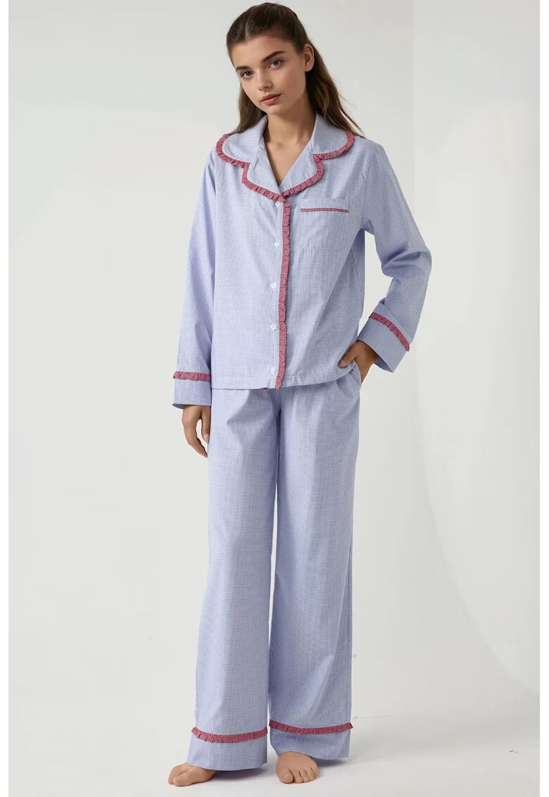 HiCCUP Set pijamale dama - guler camasa - bumbac/poliester - albastru