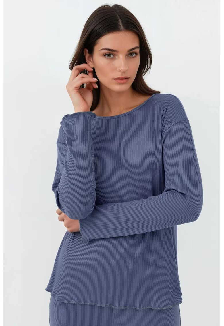 HiCCUP Set pijamale dama talie inalta - maneca lunga - albastru inchis - jerseu