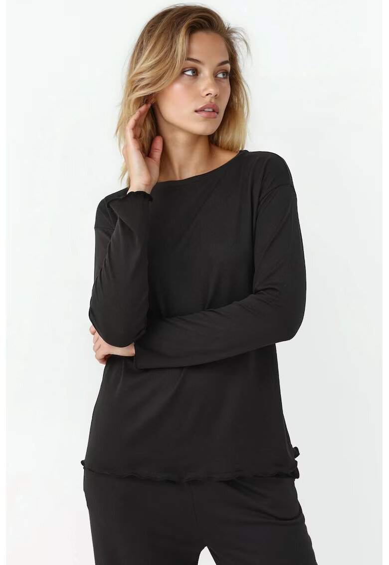 HiCCUP Set pijamale maneca lunga - croiala lejera - negru - jerseu -