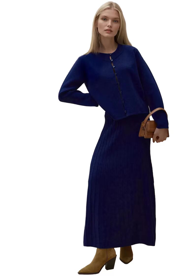 HiCCUP Set tricotat - cardigan cu guler rotund si fusta evazata - confortabil - bleumarin - tricot