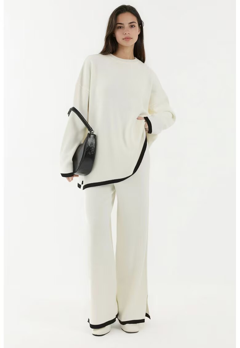 HiCCUP Set tricotat pulover si pantaloni cu croi larg - alb - tricot