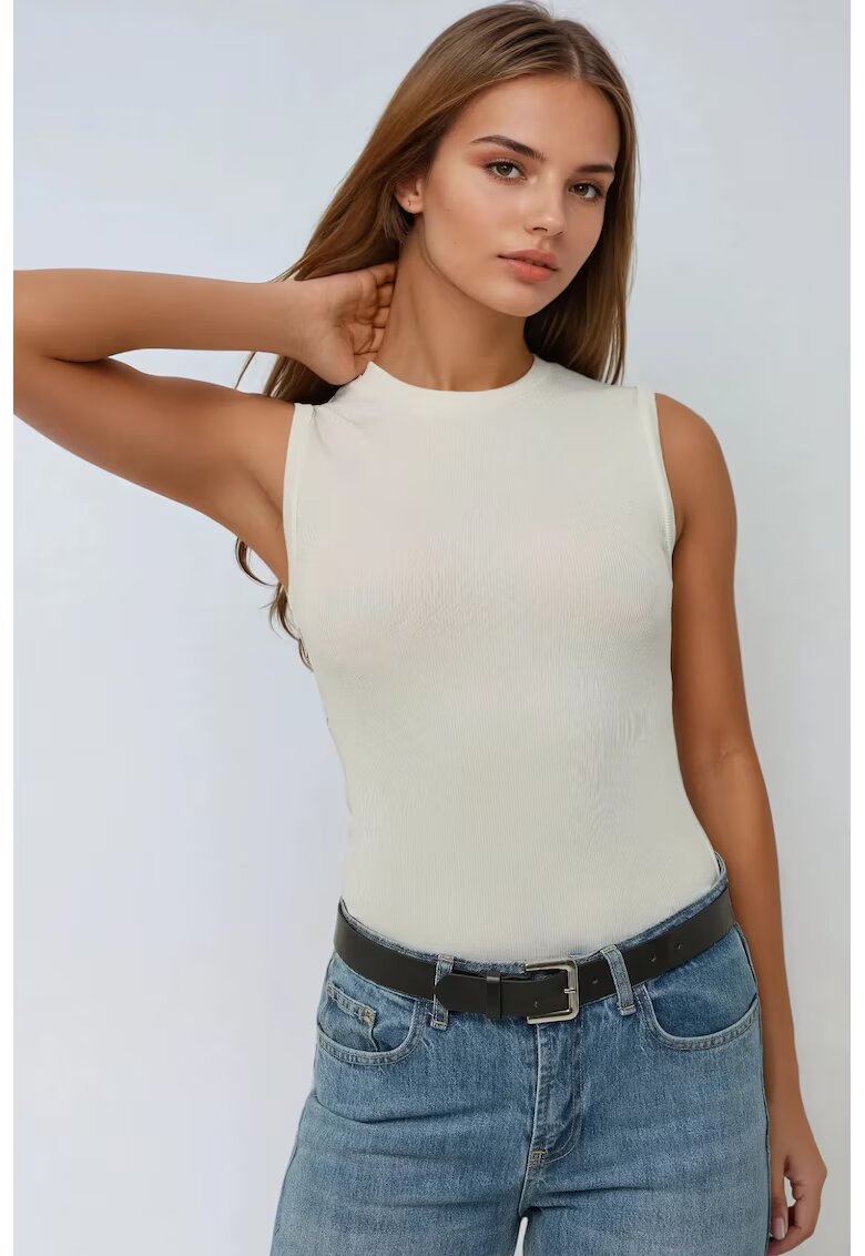 HiCCUP Top Basic Fitted guler rotund - alb - jerseu