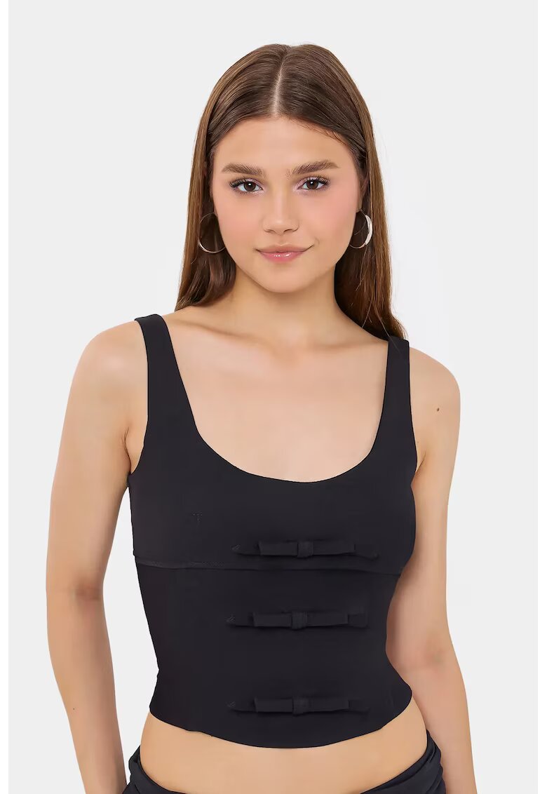 HiCCUP Top bodycon - fara maneci - decolteu rotund - bej - textil