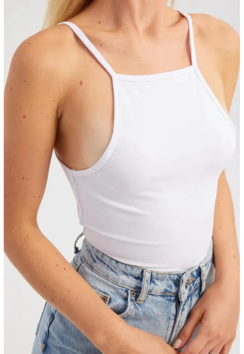 HiCCUP Top cami - bumbac - decolteu halter - alb - jerseu
