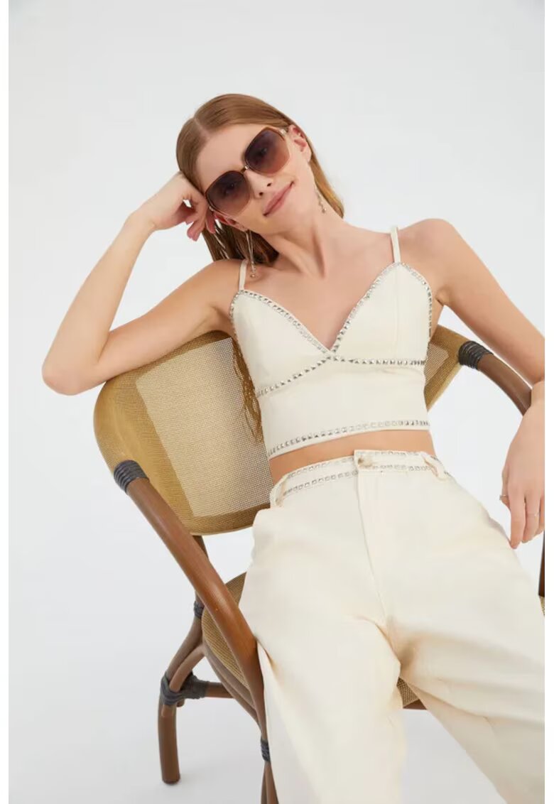 HiCCUP Top corset decolteu inima - pietre - alb - textil