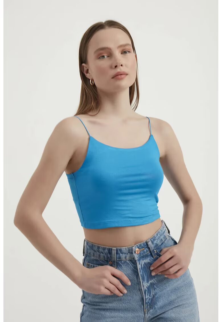 HiCCUP Top Crop Basic - bretele spaghetti - albastru - jerseu
