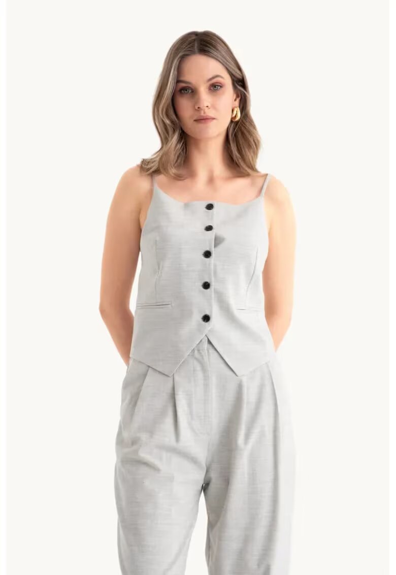 HiCCUP Top cu bretele fine si nasturi - gri - textil