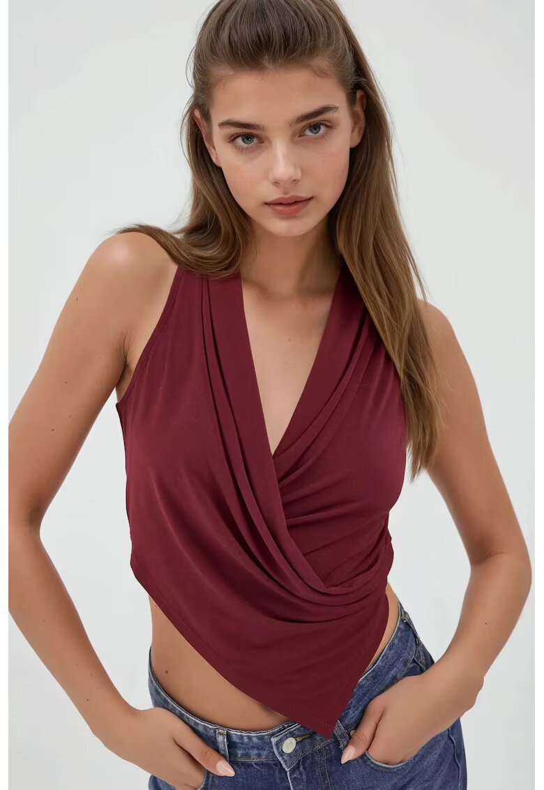 HiCCUP Top dama croiala slim fit - fara maneci - textil - rosu