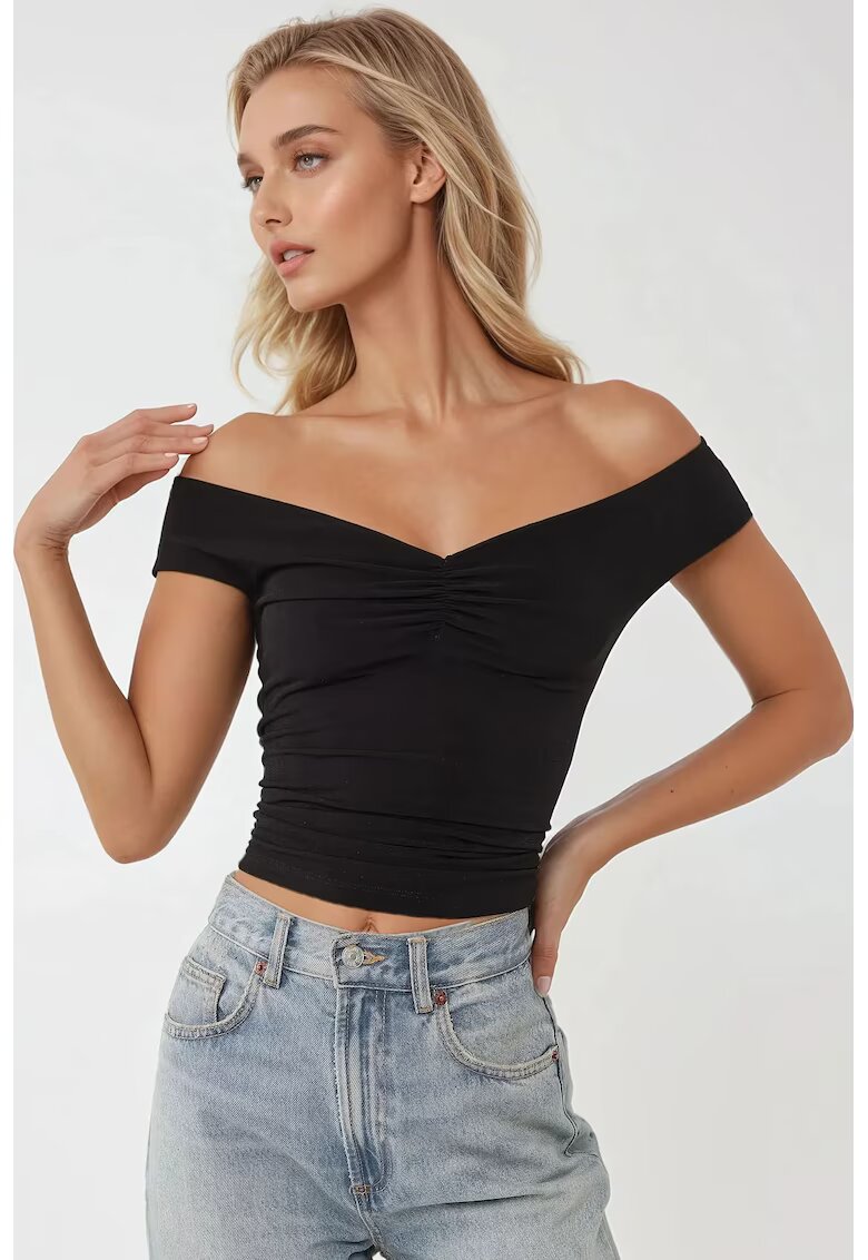 HiCCUP Top dama - cu umeri goi - croiala slim fit - negru - jerseu