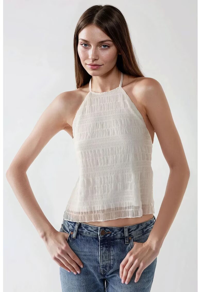 HiCCUP Top dama - texturat cu decolteu halter - alb - jerseu