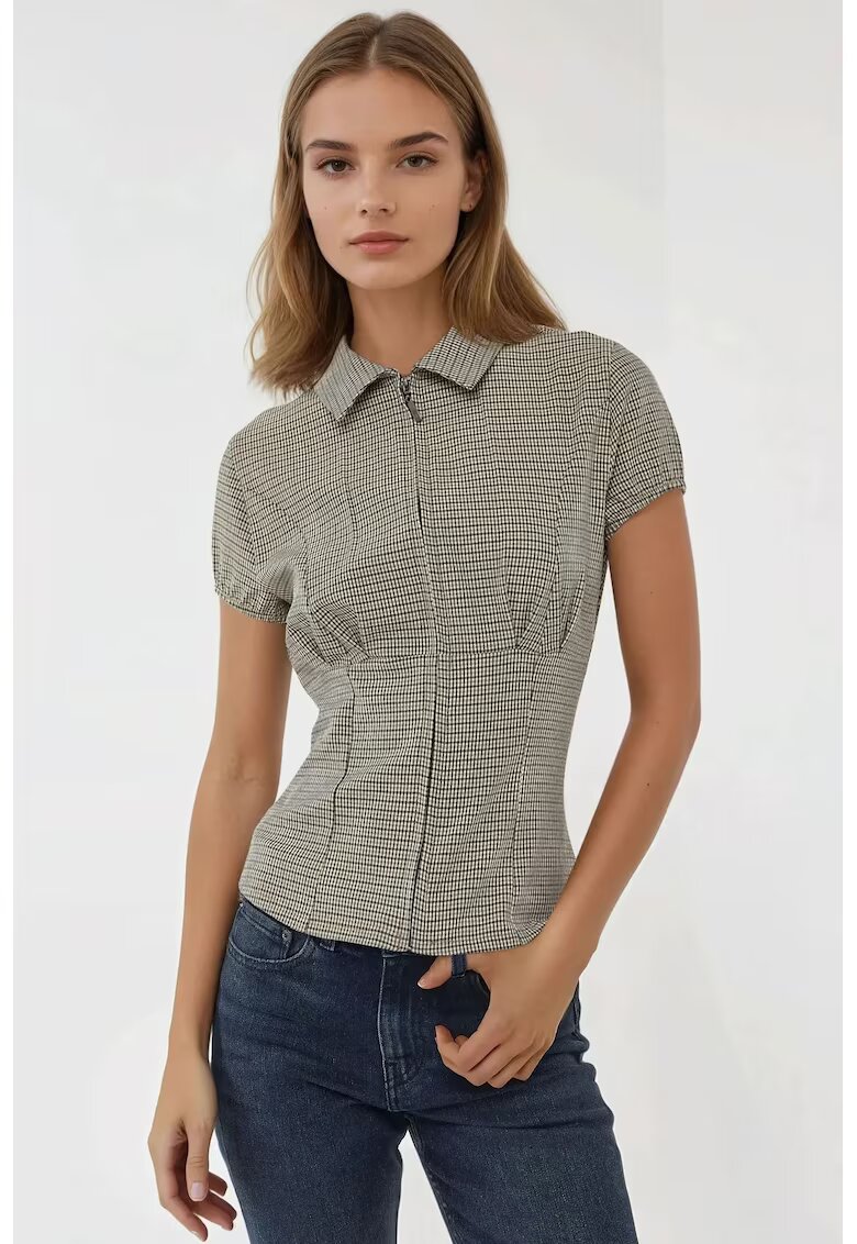 HiCCUP Top dama - top mulat cu guler rotund si fermoar - multicolor - material textil