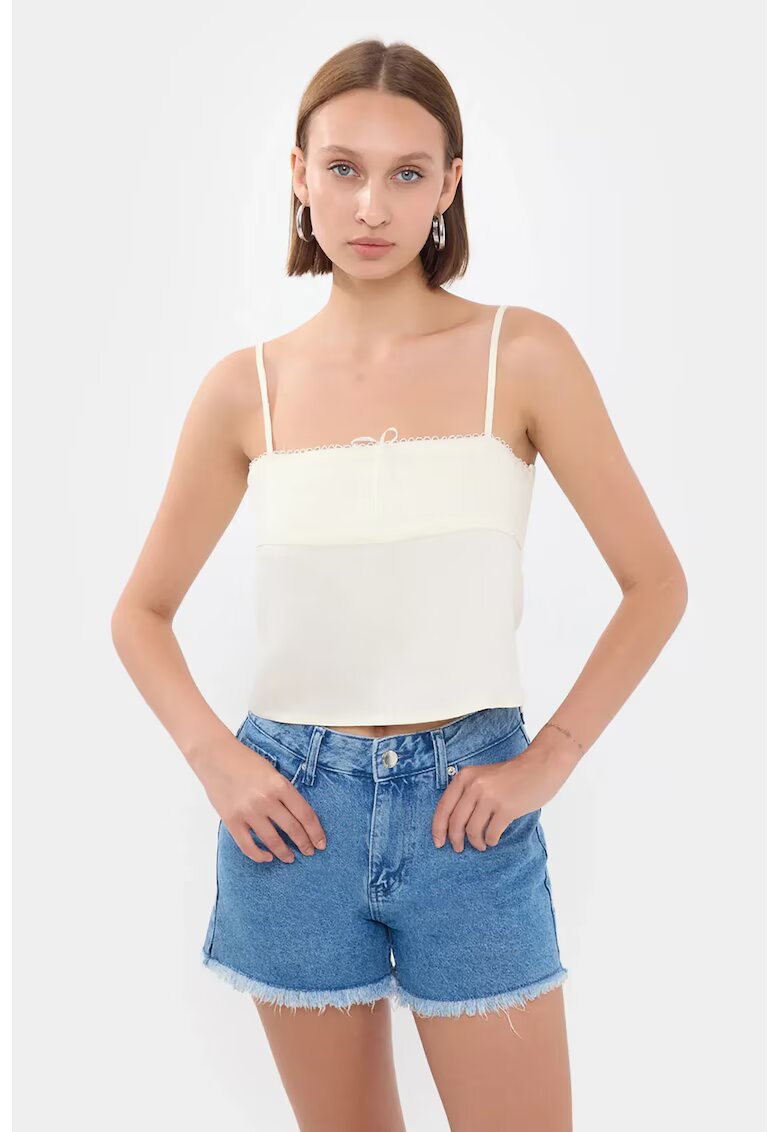 HiCCUP Top de pijama scurt - cu dungi - guler patrat - alb - textil
