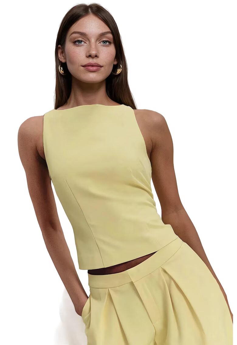 HiCCUP Top fara maneci - guler rotund - galben - textil