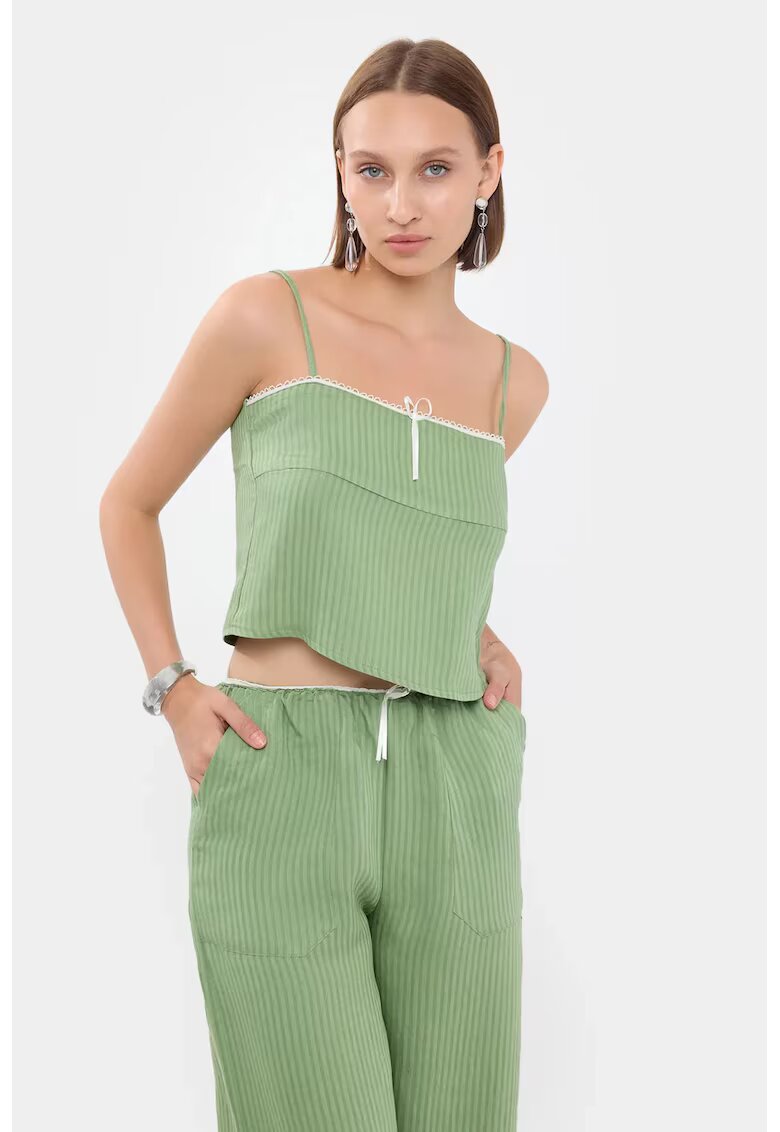 HiCCUP Top pijama scurt - cu dungi - guler patrat - bretele - verde - textil