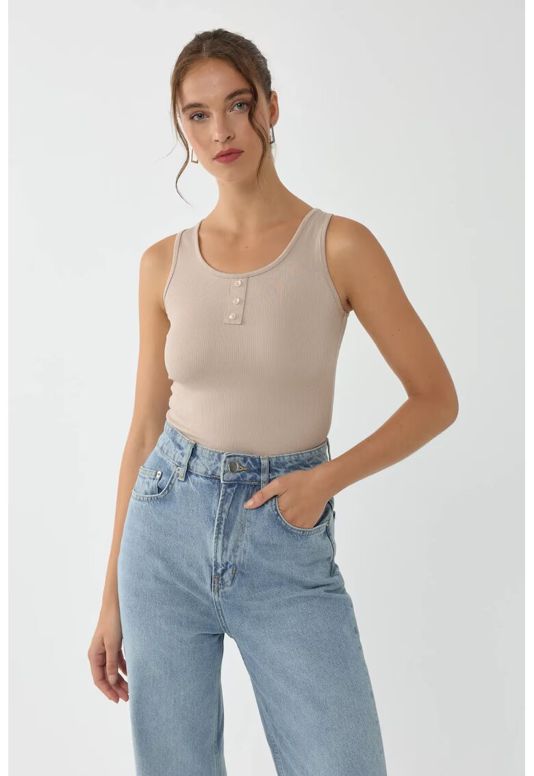 HiCCUP Top scurt bej jerseu poliester - Natural