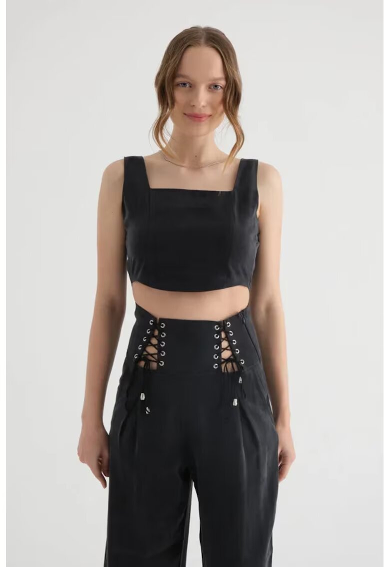 HiCCUP Top scurt - corset decolteu patrat - textil - 46794 - Negru