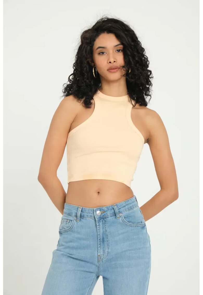 HiCCUP Top scurt - cu decolteu halter - nervuri - portocaliu - textil