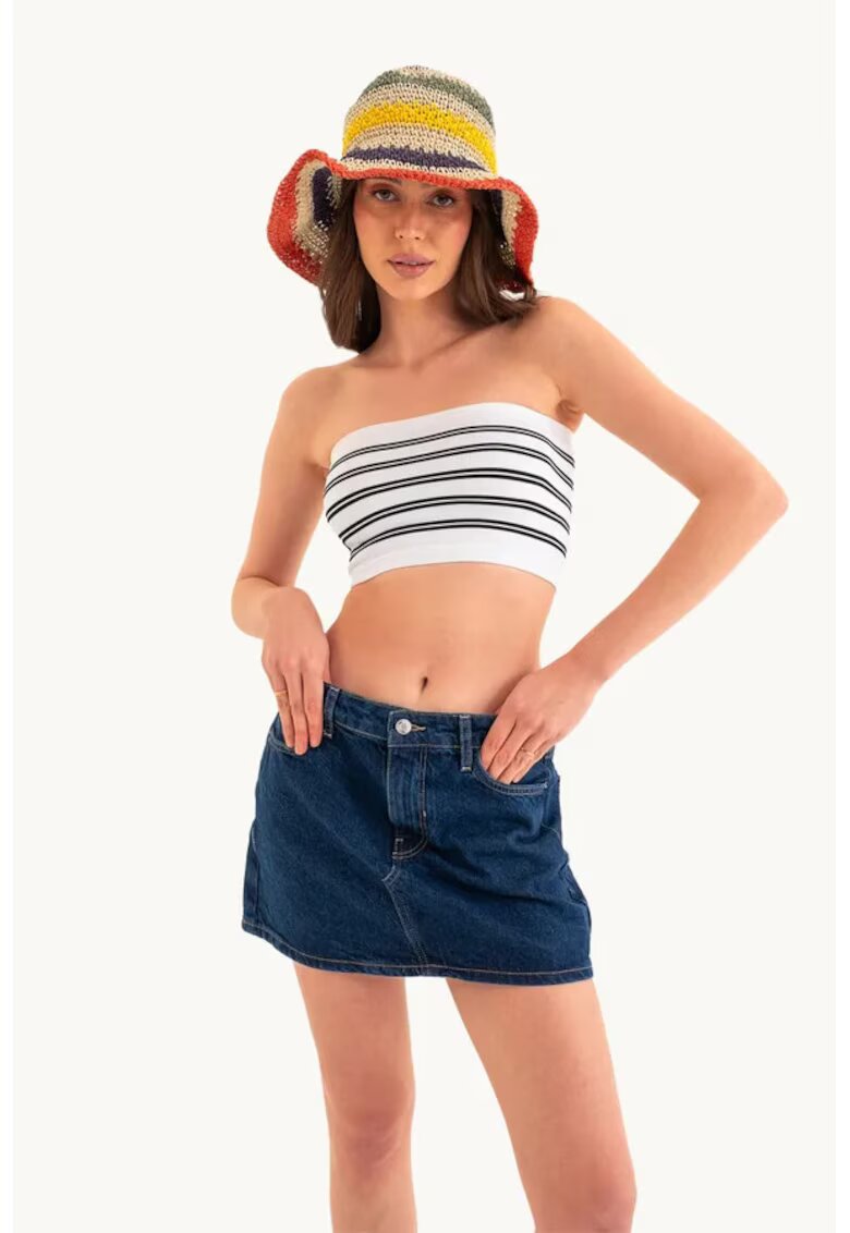 HiCCUP Top scurt - cu dungi multicolore - fara bretele - alb - jerseu - set