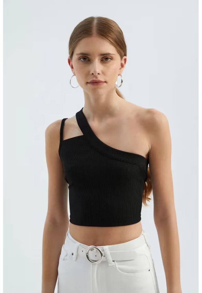 HiCCUP Top scurt - cu un umar - decupaj elegant - negru - jerseu