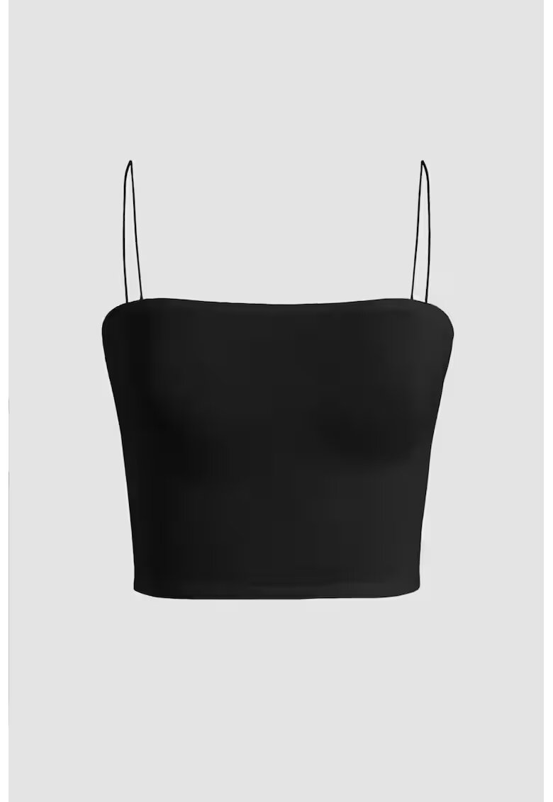 HiCCUP Top scurt dama - guler patrat - negru - poliester