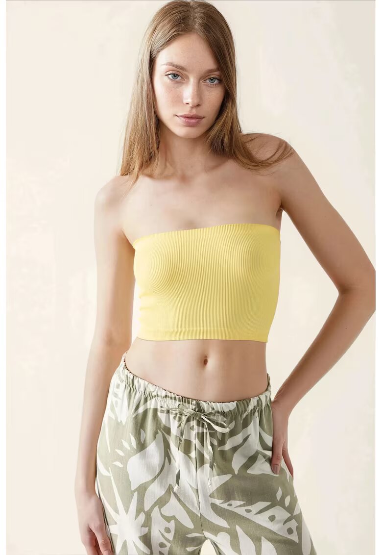 HiCCUP Top scurt dama - slim fit - jerseu - fara bretele - galben