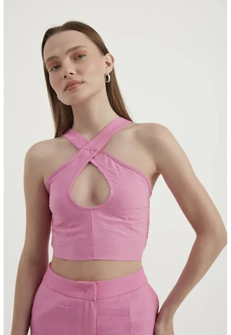 HiCCUP Top scurt - decolteu halter - roz - material de inalta calitate