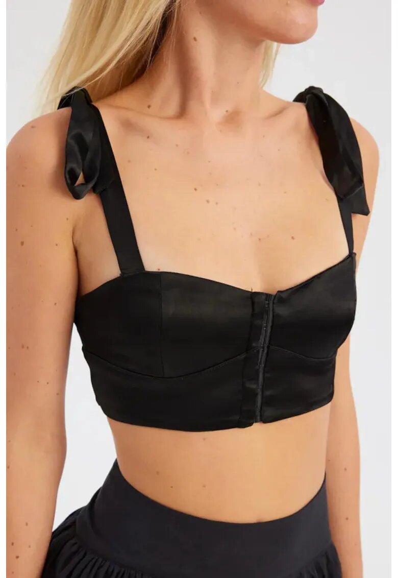HiCCUP Top scurt - decolteu in forma de inima - negru - textil