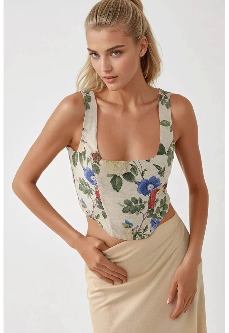 HiCCUP Top scurt - guler patrat - imprimeu floral - multicolor - textil