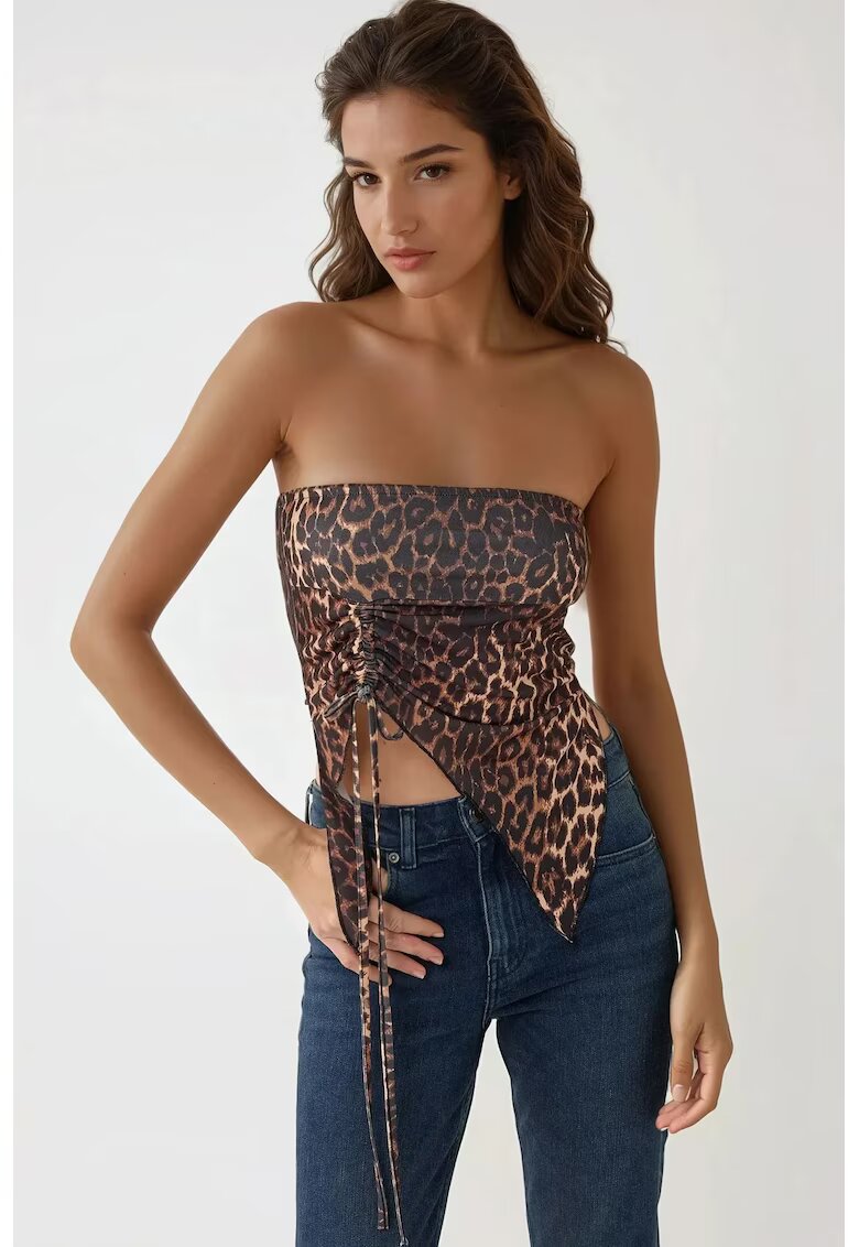 HiCCUP Top scurt - imprimeu leopard - fara bretele - multicolor - jerseu
