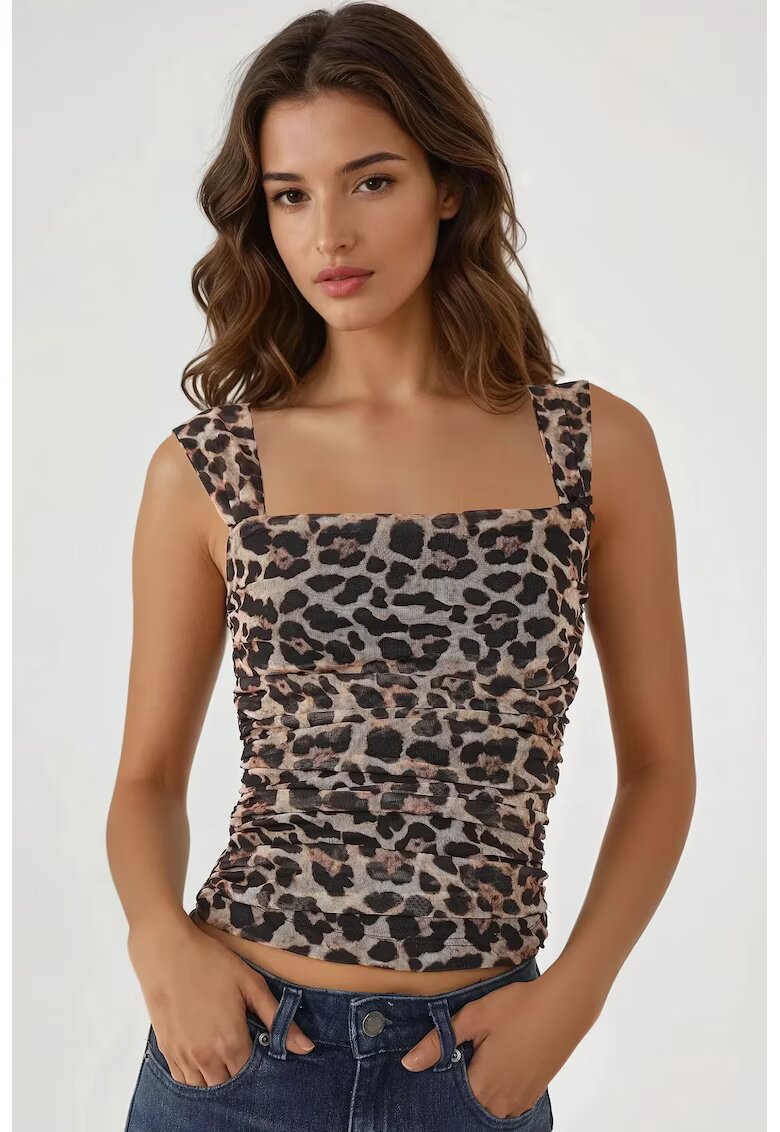 HiCCUP Top - slim fit - imprimeu leopard - maro - jerseu - Maro