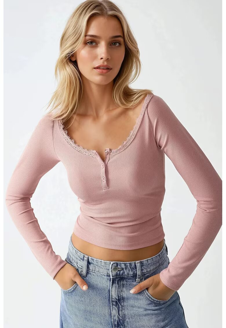 HiCCUP Top - slim fit - maneca lunga - roz - jerseu