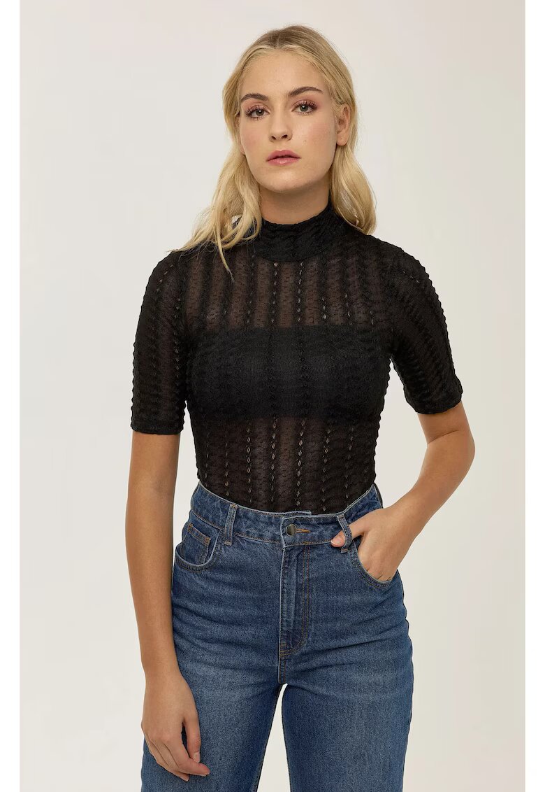 HiCCUP Top - texturat cu guler inalt - negru - jerseu poliester - Negru