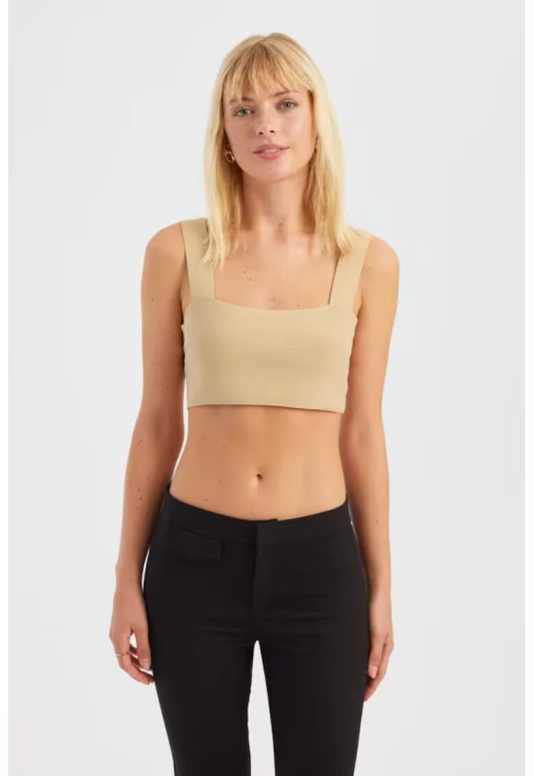 HiCCUP Top - top scurt cu decolteu patrat - bej - material textil