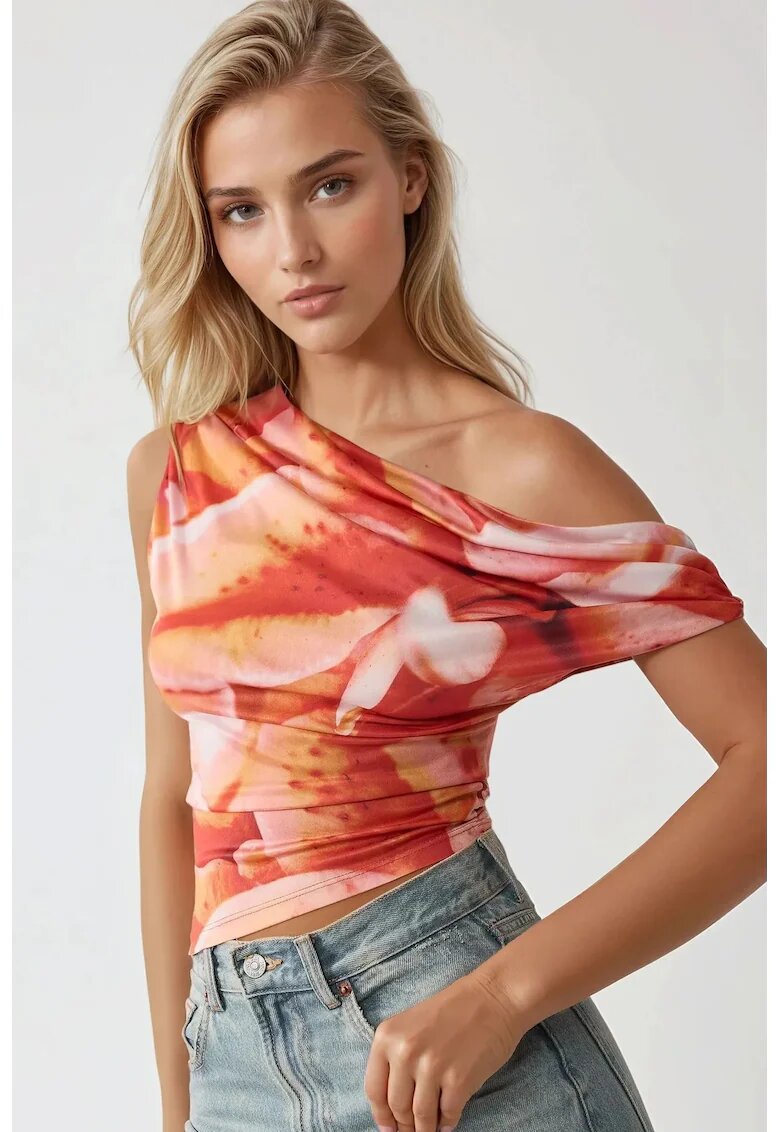 HiCCUP Top - top scurt mulat - imprimeu floral - rosu - jerseu