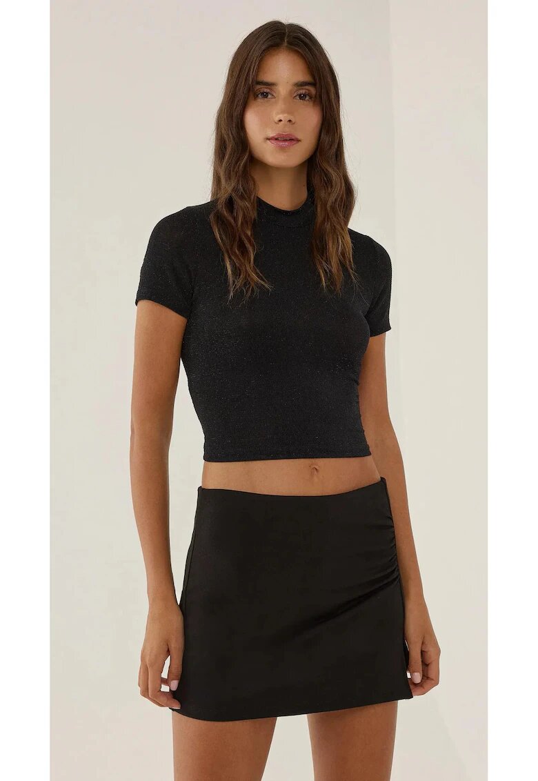 HiCCUP Top top scurt tricotat - guler inalt - negru - jerseu