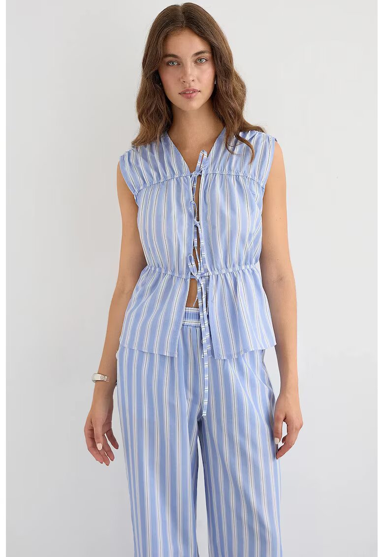 HiCCUP Top - top tesut fara maneci - sireturi - albastru - viscoza si nylon