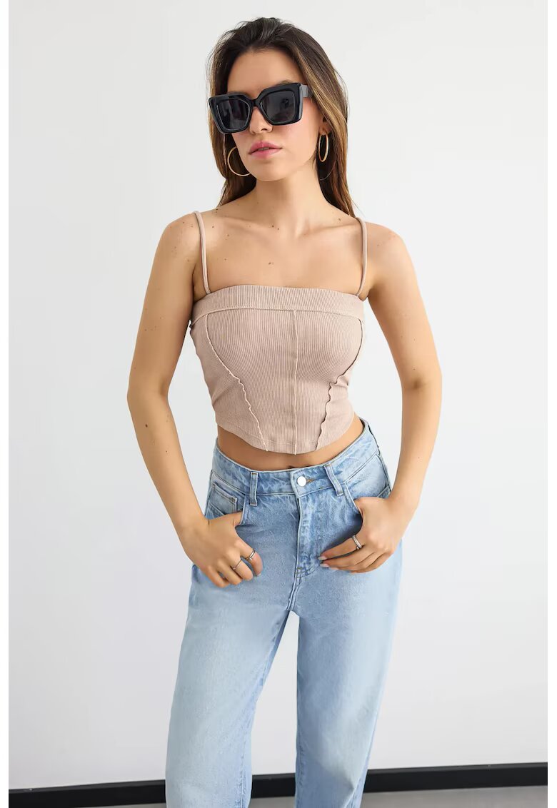 HiCCUP Top - top tip corset cu nervuri - bej - bumbac
