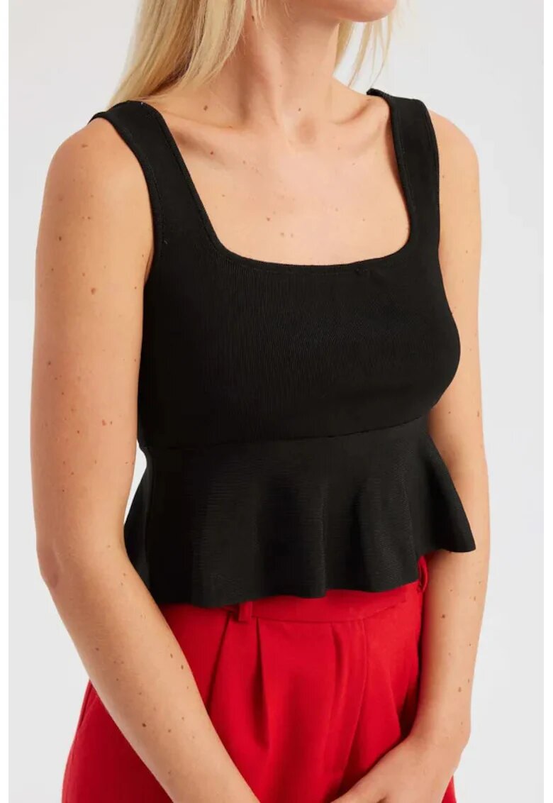 HiCCUP Top tricotat cu volane - decolteu patrat - negru - jerseu -