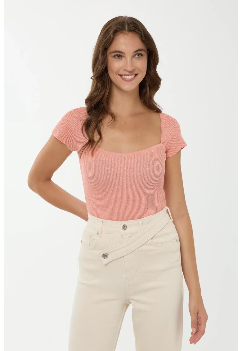 HiCCUP Top tricotat - guler patrat - roz - tricot