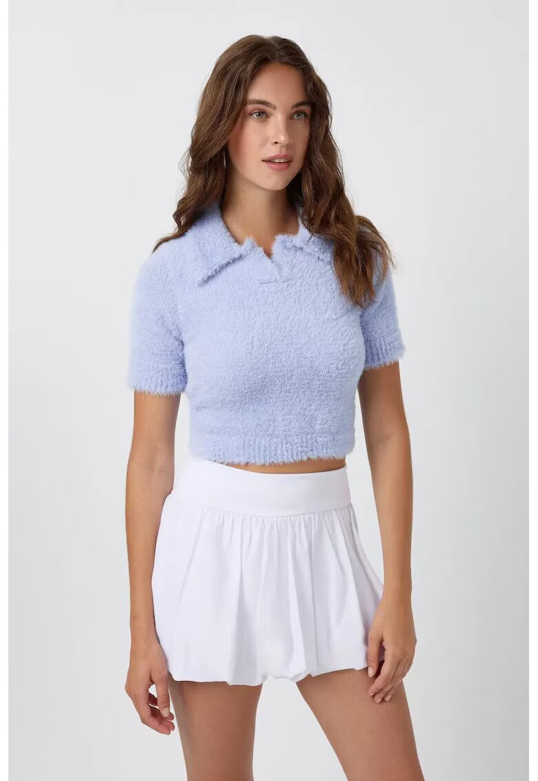 HiCCUP Top tricotat - top scurt cu guler polo - albastru - tricot - M