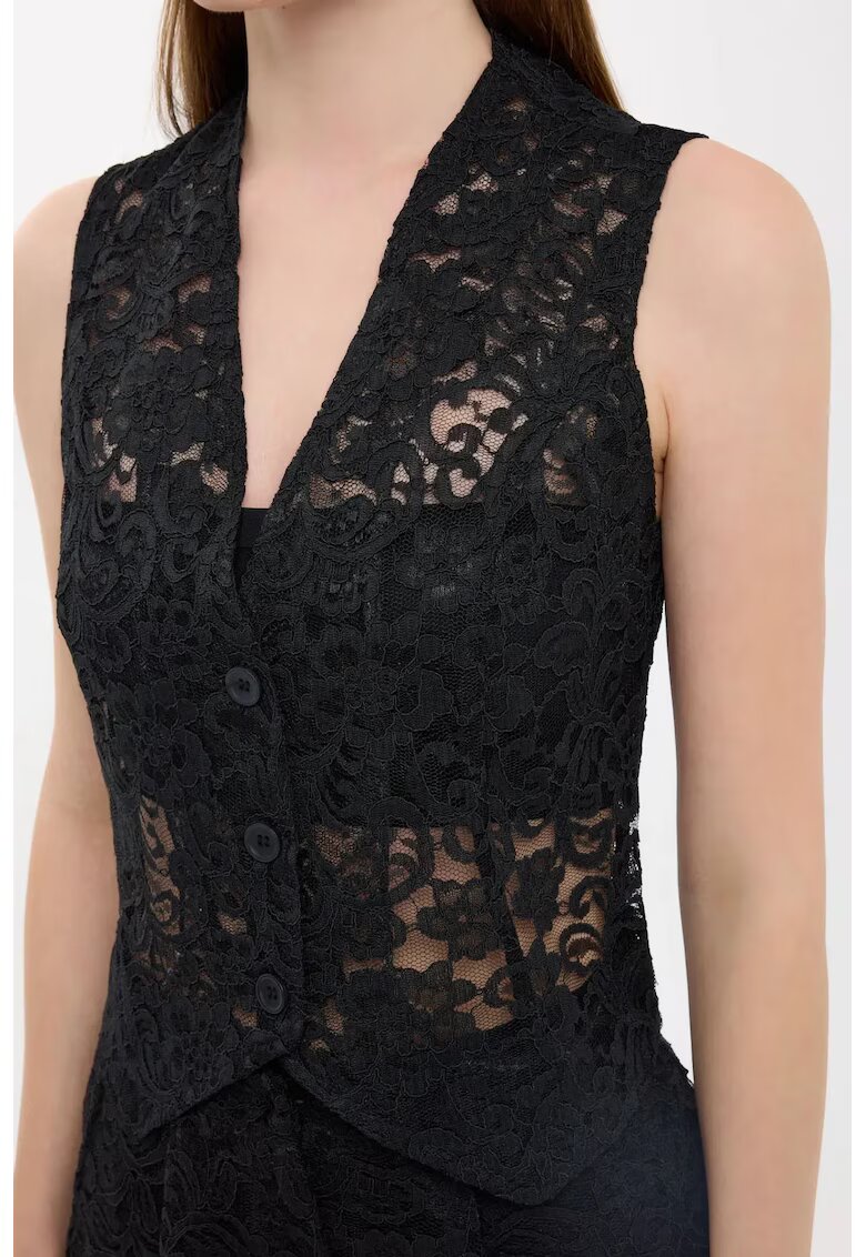 HiCCUP Top vesta dama - fara maneci - dantela - negru - textil -