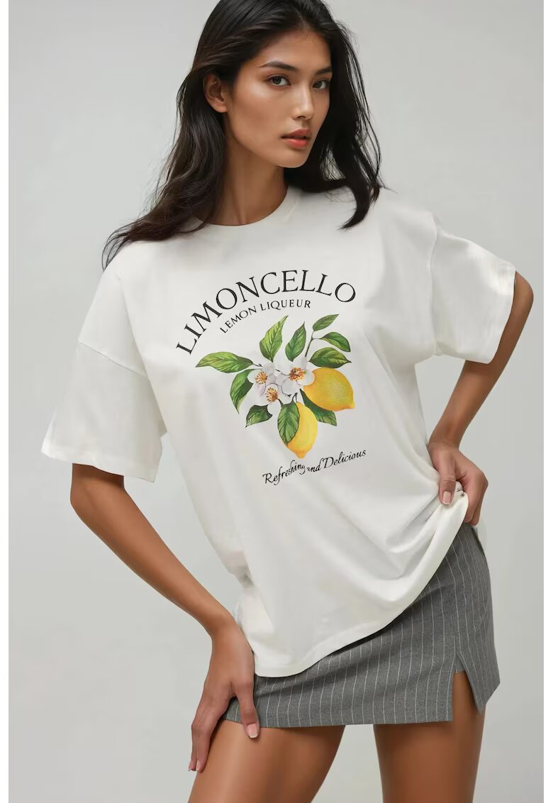 HiCCUP Tricou dama bumbac 100% - supradimensionat - galben/alb