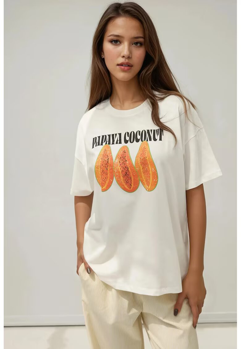 HiCCUP Tricou dama bumbac 100% - supradimensionat - portocaliu/alb